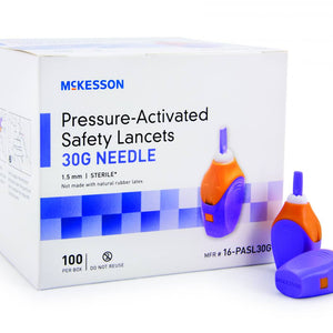 McKesson Safety Lancet, Fixed Depth Lancet, Needle, 1.5 Mm Depth, 30 Gauge, Pressure Activated, Box of 100