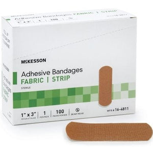 Mckesson Adhesive Strip: 100 Count, Tan, 1" x 3", Fabric 56999484