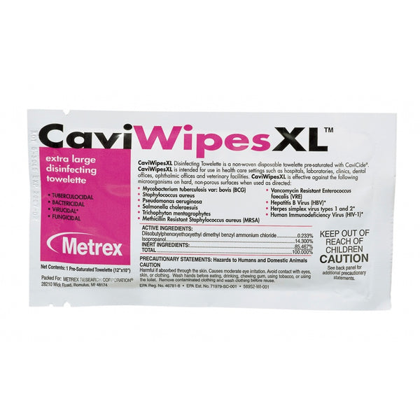 Metrex 13-1155 CaviWipes Surface Disinfectant Wipe 50 Count Individual Packet. Box of 50