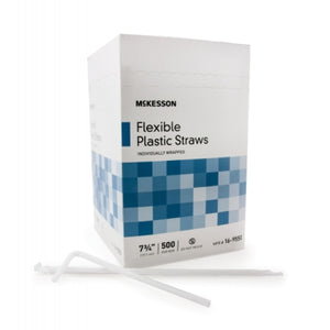Mckesson Flexible Drinking Straw: 500 Count, White, 7.75" L