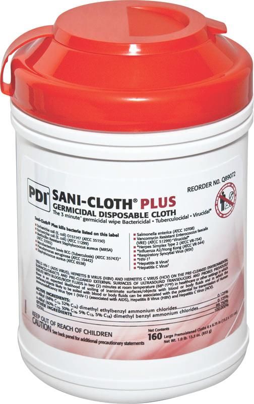 Sani-Cloth Plus Surface Disinfectant Cleaner Premoistened Wipe 160 Count Canister Case of 12